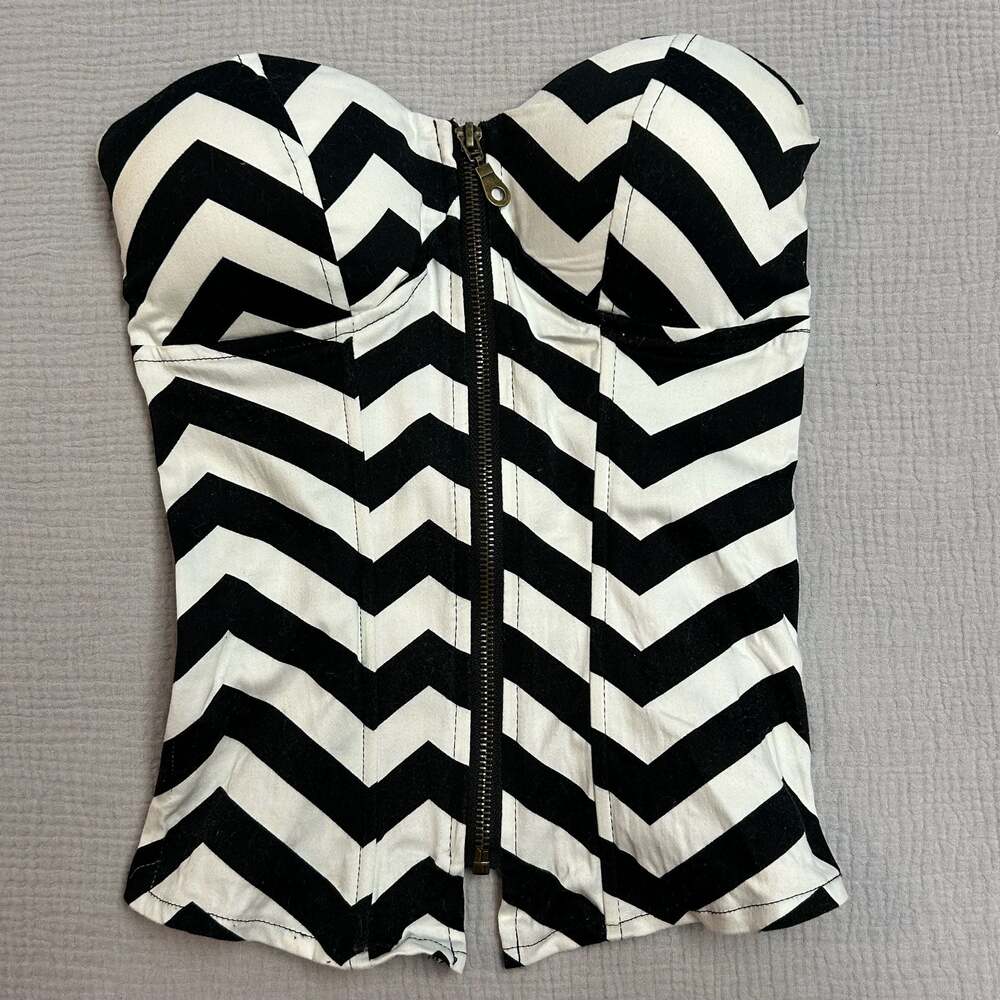 Windsor Black and White Chevron Striped Corset Bustier Top